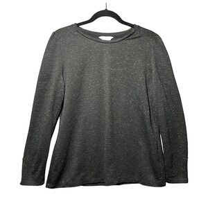 Liz Claiborne Black Shimmer Sweater Top L Lightweight Metallic Knit Long Sleeve